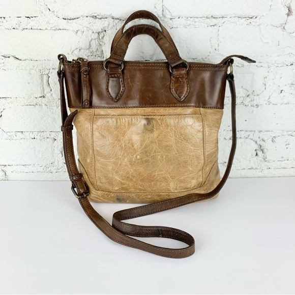 Frye Melissa Small Tote Crossbody Two Tone Brown Leather Purse Bag - Picture 5 of 15